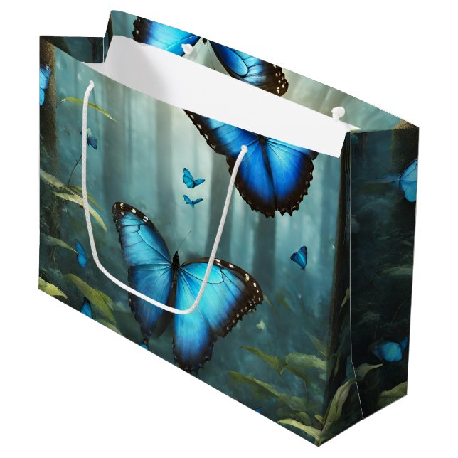 Blue Morpho Butterfly Large Gift Bag (Front Angled)