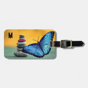 Blue Morpho Butterfly Monogram Name Letter Luggage Tag