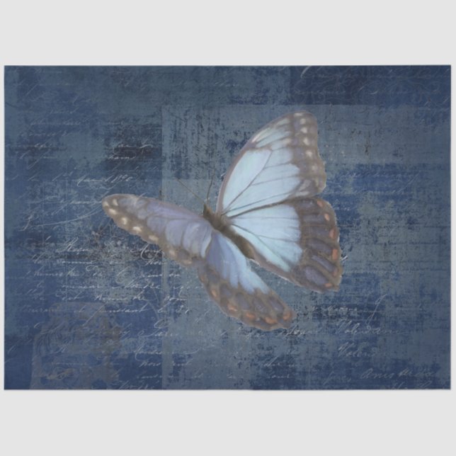 Blue Morpho Butterfly Navy Blue Ephemera Decoupage Tissue Paper (Front)