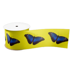 Blue Morpho Butterfly on Bright Yellow Satin Ribbon