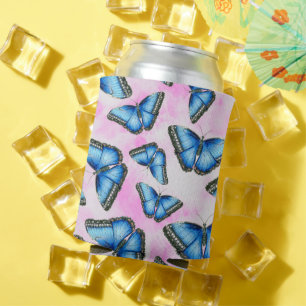 Blue Morpho Butterfly on Pink Clouds Illustration Can Cooler