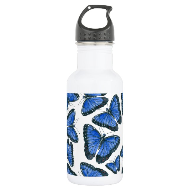 Blue morpho butterfly pattern design 532 ml water bottle (Front)