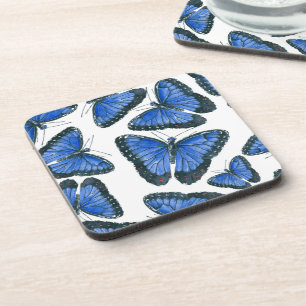 Blue morpho butterfly pattern design coaster