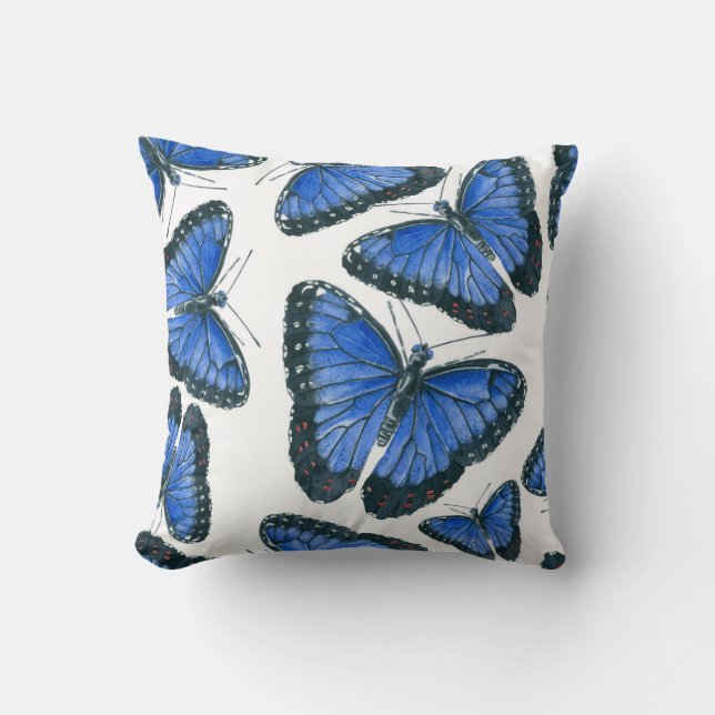 Blue morpho butterfly pattern design cushion (Front)