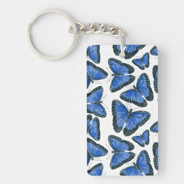 Blue morpho butterfly pattern design key ring (Front)
