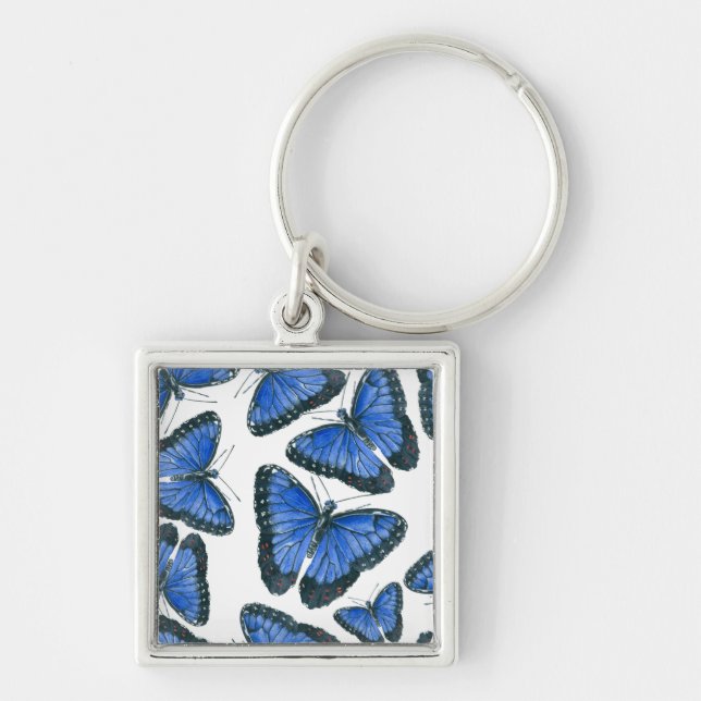Blue morpho butterfly pattern design key ring (Front)