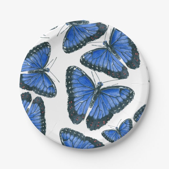 Blue morpho butterfly pattern design paper plate (Front)