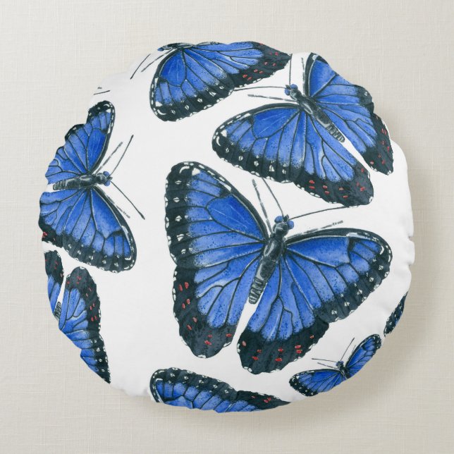 Blue morpho butterfly pattern design round cushion (Front)