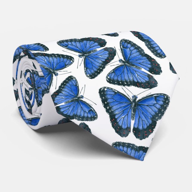 Blue morpho butterfly pattern design tie (Rolled)