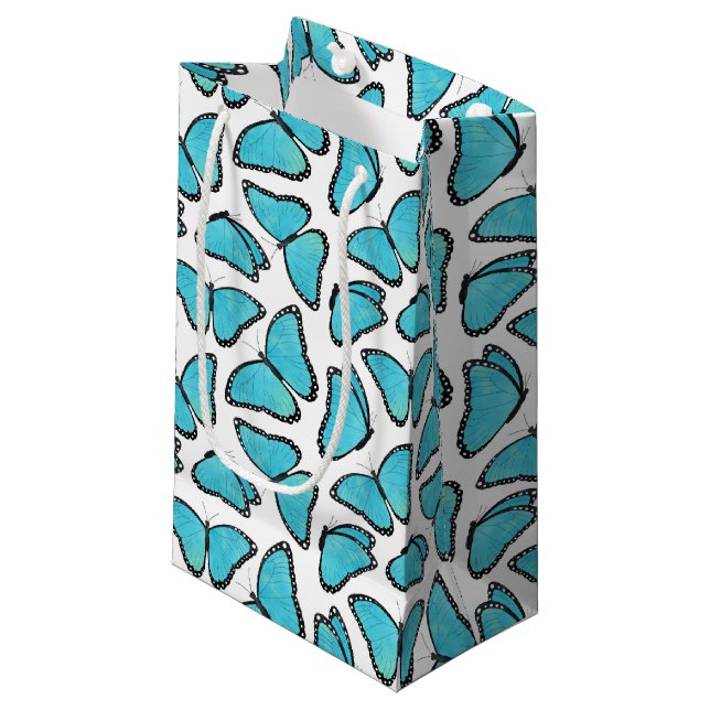 Blue Morpho Butterfly Pattern Small Gift Bag (Front Angled)