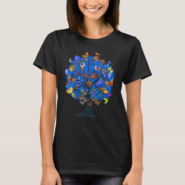 Blue Morpho Butterfly Swarm Butterflies Trees Butt T-Shirt (Front)