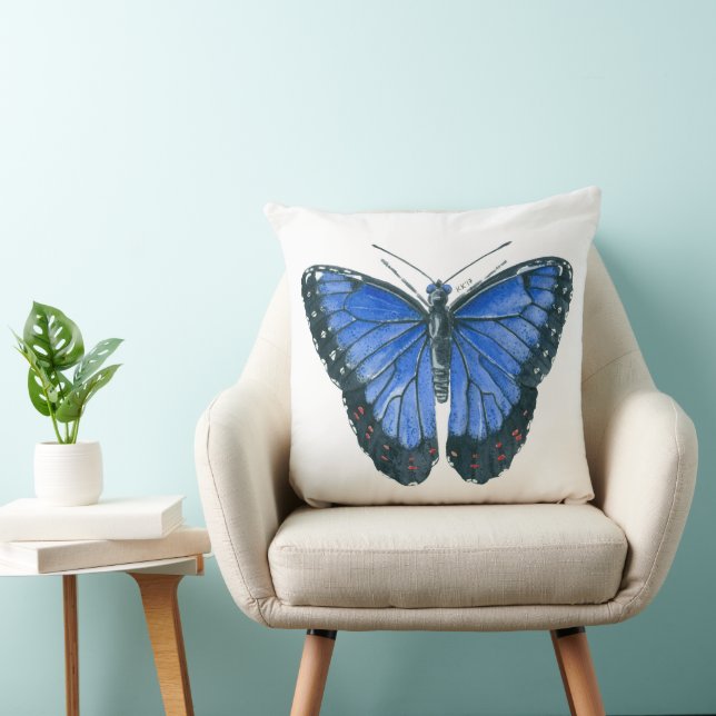 Blue Morpho butterfly watercolor painting Cushion (Chair)
