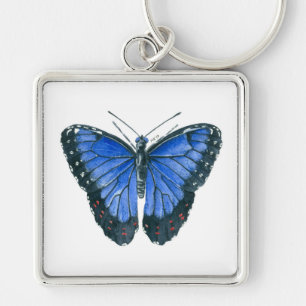 Blue Morpho butterfly watercolor painting Key Ring