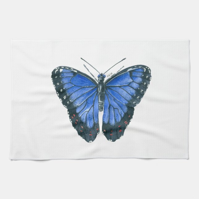 Blue Morpho butterfly watercolor painting Tea Towel (Horizontal)