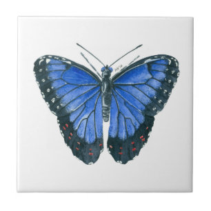 Blue Morpho butterfly watercolor painting Tile