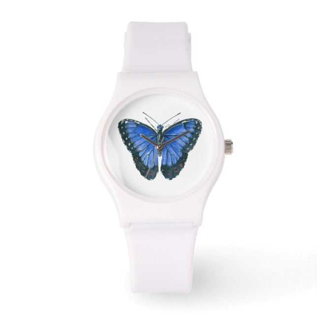 Blue Morpho butterfly watercolor painting Watch (Front)
