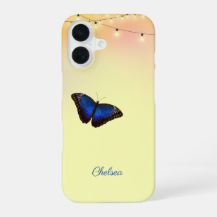 Blue Morpho Butterfly Wings Cafe Lights Custom iPhone 16 Case