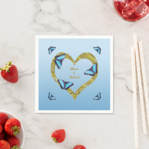 Blue morpho butterfly with golden heart napkin