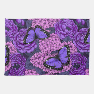 Blue morpho garden 2 tea towel
