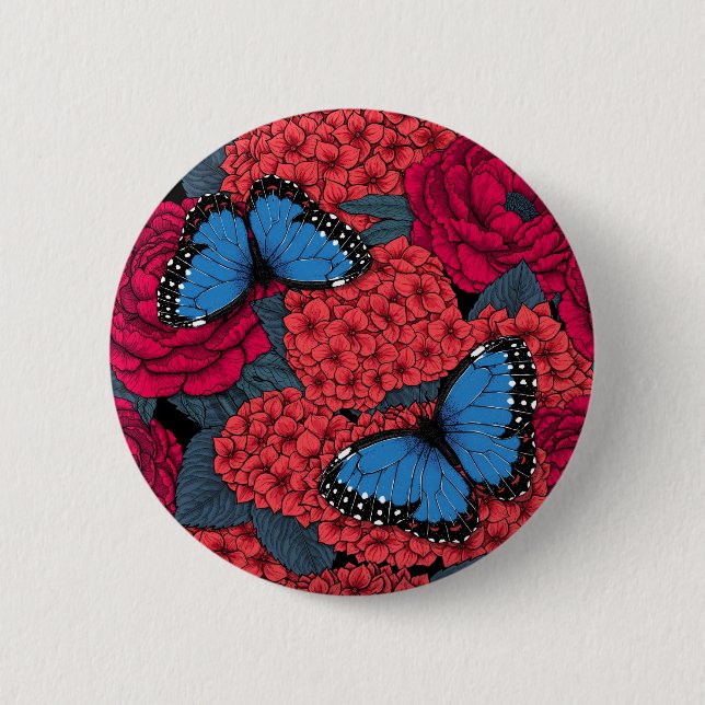 Blue morpho garden 6 cm round badge (Front)