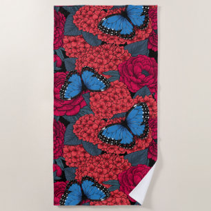 Blue morpho garden beach towel