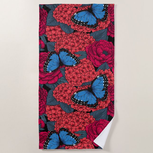 Blue morpho garden beach towel (Front)