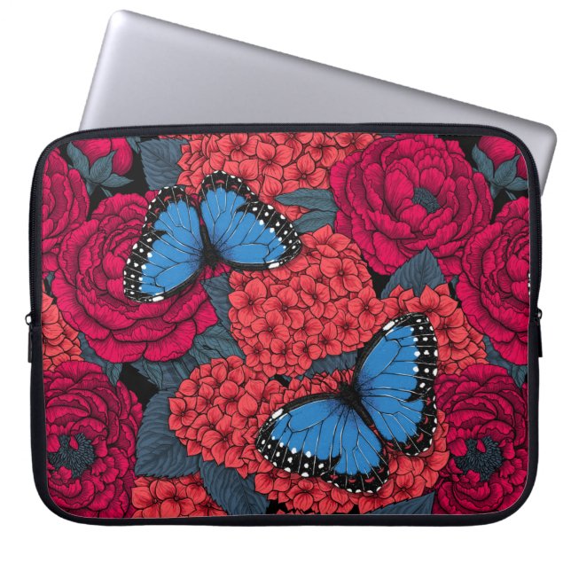 Blue morpho garden laptop sleeve (Front)
