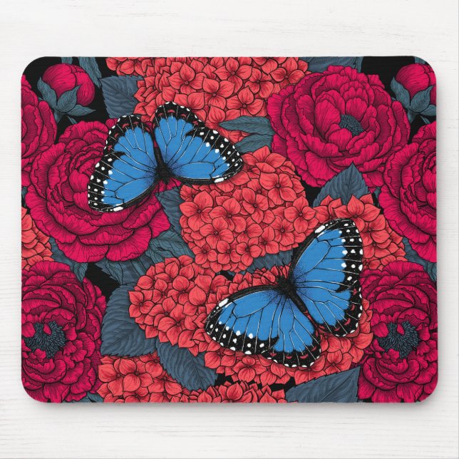 Blue morpho garden mouse mat (Front)