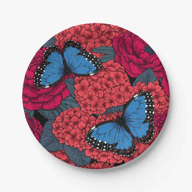 Blue morpho garden paper plate (Front)