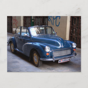 Blue Morris Minor Convertible Tourer Postcard