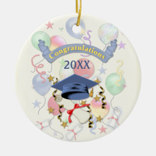 Blue Mortar and Diploma Graduation Ceramic Tree Decoration