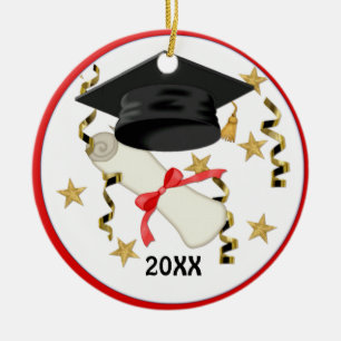 Blue Mortar and Diploma Graduation Ceramic Tree Decoration