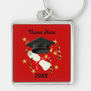 Blue Mortar and Diploma Graduation Key Ring
