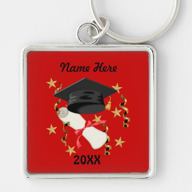 Blue Mortar and Diploma Graduation Key Ring (Front)