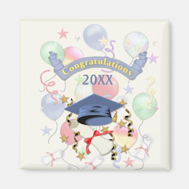 Blue Mortar and Diploma Graduation Magnet (Front)