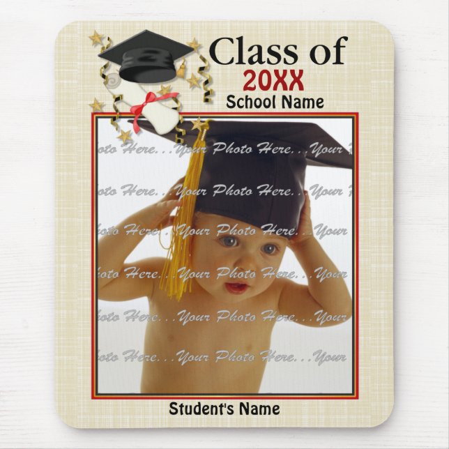 Blue Mortar and Diploma Graduation Mouse Mat (Front)