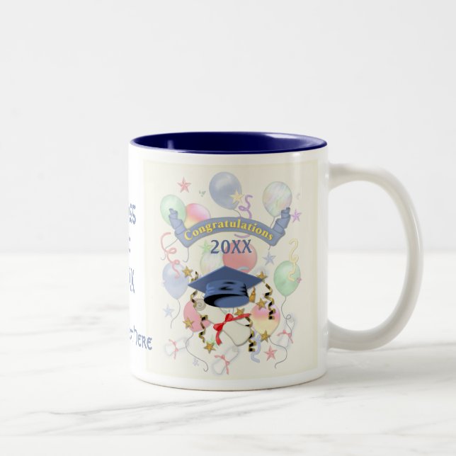 Blue Mortar and Diploma Graduation Two-Tone Coffee Mug (Right)