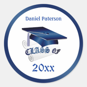 Blue mortar, diploma Class of Graduation Sticker