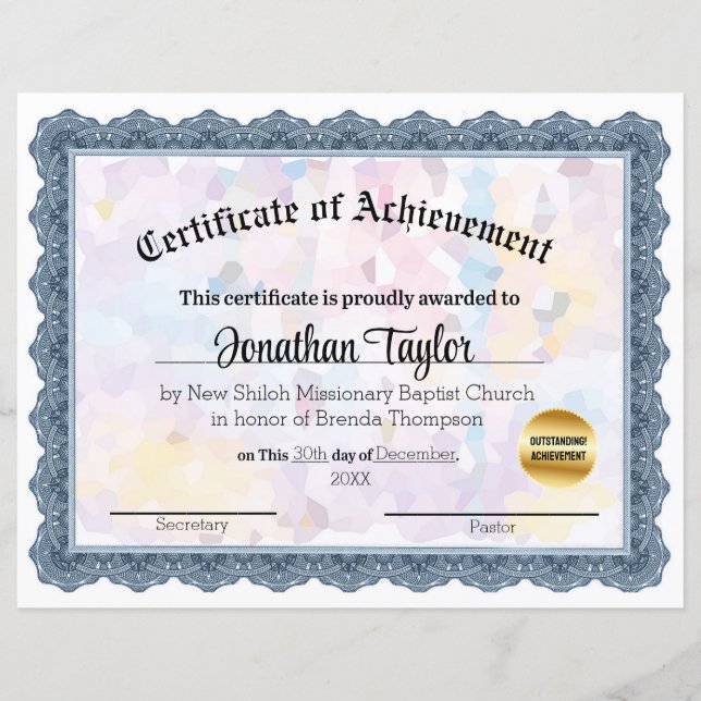 Blue Mosaic Certificate of Achievement (Front)