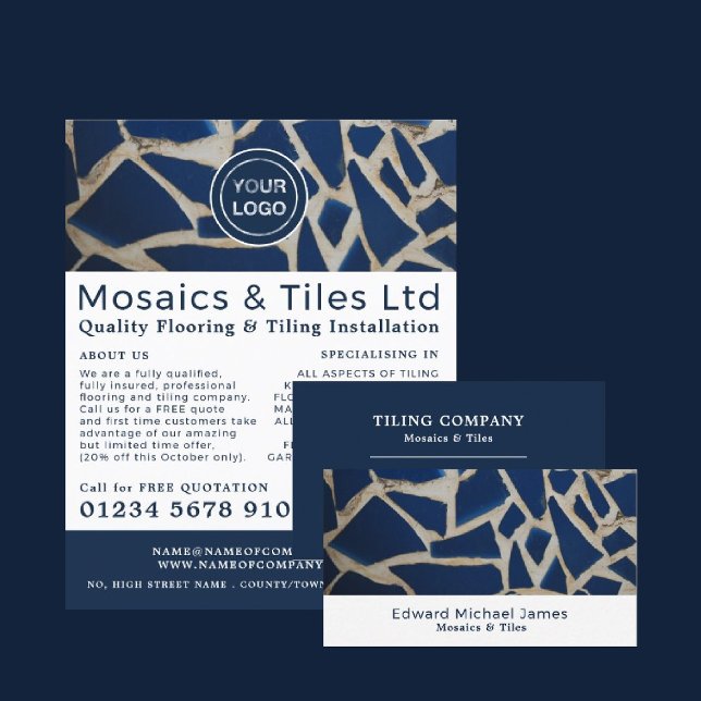 Blue Mosaic, Floorer, Tile Installer Business Card (Creator Uploaded)