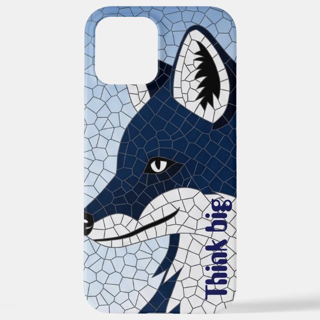 Blue Mosaic Fox Think Big Geometric Pattern iPhone Case (Back)