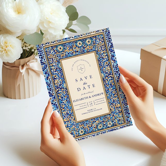 Blue Mosaic Islamic Wedding Save The Date (Creator Uploaded)