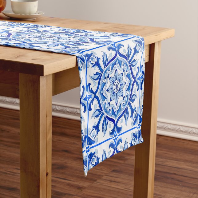 Blue Mosaic Italian baroque art Short Table Runner (In Situ)