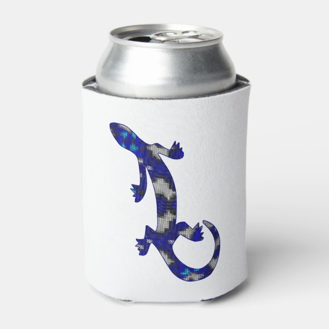 Blue Mosaic Pattern Gecko Lizard Reptile Art Can Cooler (Can Front)