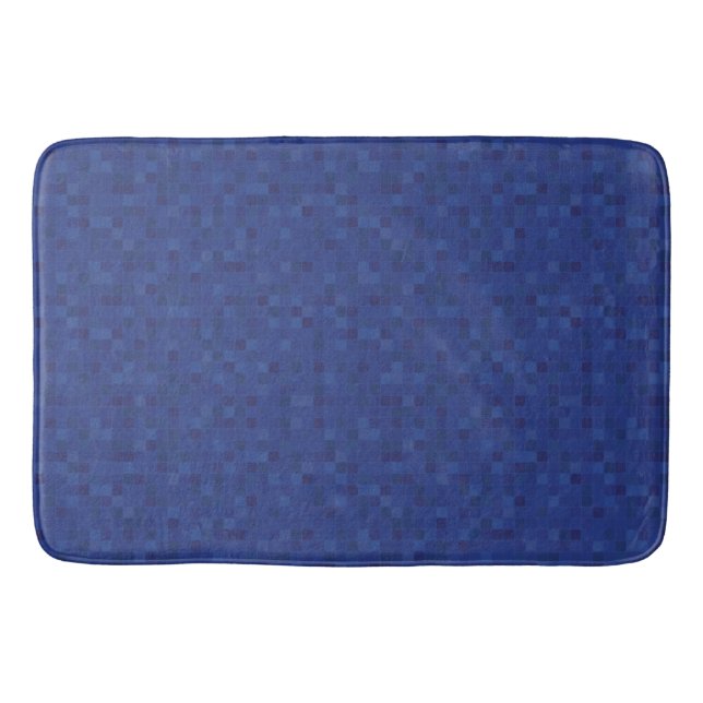 Blue mosaic pixel pattern  bath mat (Front)