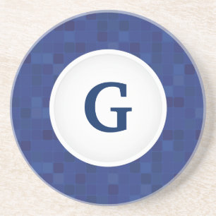 Blue mosaic pixel pattern personalised monogram  coaster