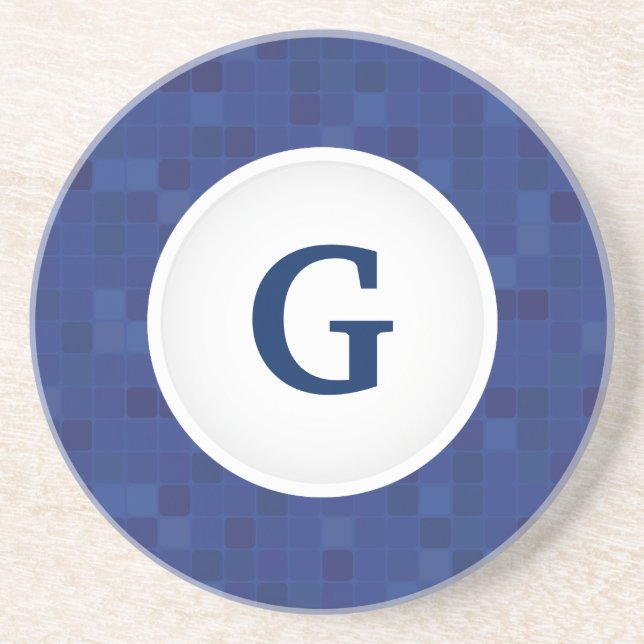 Blue mosaic pixel pattern personalised monogram  coaster (Front)