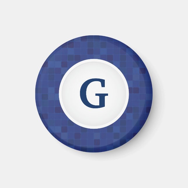 Blue mosaic pixel pattern personalised monogram  magnet (Front)
