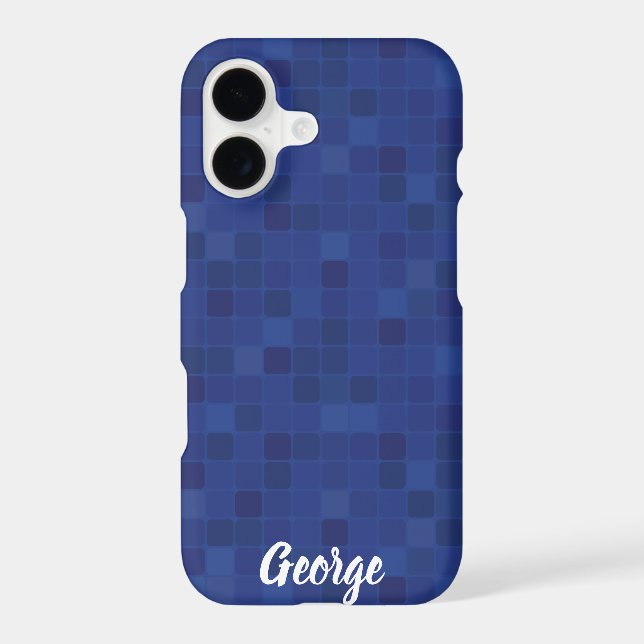 Blue mosaic pixelated design iPhone case. (Back)
