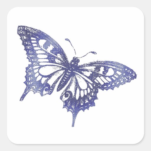 Image of Blue Mosaic Stained Glass Butterfly Square Sticker